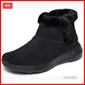 Women's Suede Ankle Boots with Faux Fur Trim, Slip-On Snow Boots